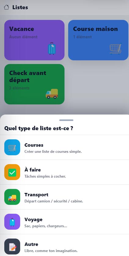 Check-list dans Drivimo